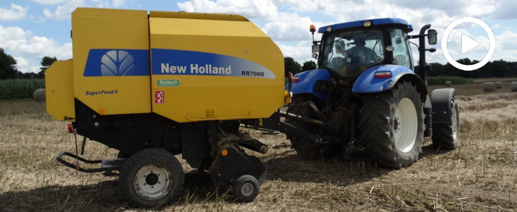 New Holland T6 BR7060 zniwa2017 film Prasowanie na okrągło i w kostkę. Lely, John Deere i Case IH w polu (VIDEO)