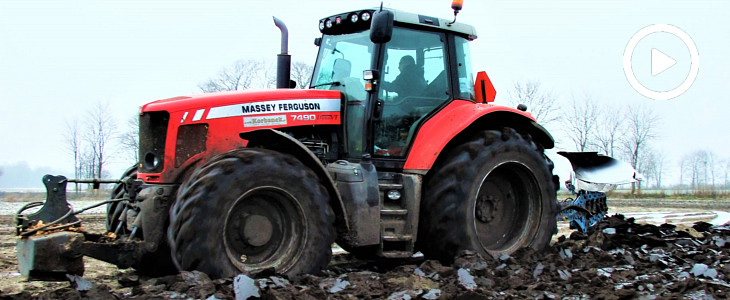 Massey Ferguson 7490 Lemken zimowa orka film W zimowej błotnej orce: Massey Ferguson 6495 z pługiem Overum   VIDEO