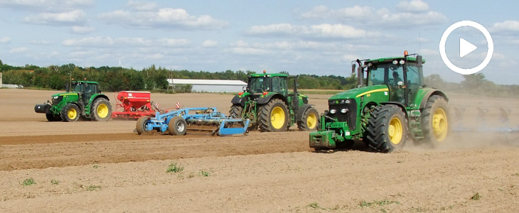 John Deere siew rzepaku 2018  film Zielone trio sieje rzepak w Spichlerzu Jaskóły   John Deere 8400R, 8230, 6155M