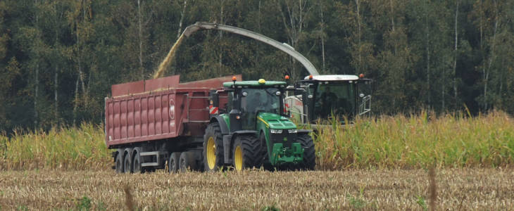 Claas Jaguar John Deere kukurydza film 2020 John Deere 8400R, 8230, 6195M oraz New Holland TD5 + Monosem w siewie buraków (VIDEO)