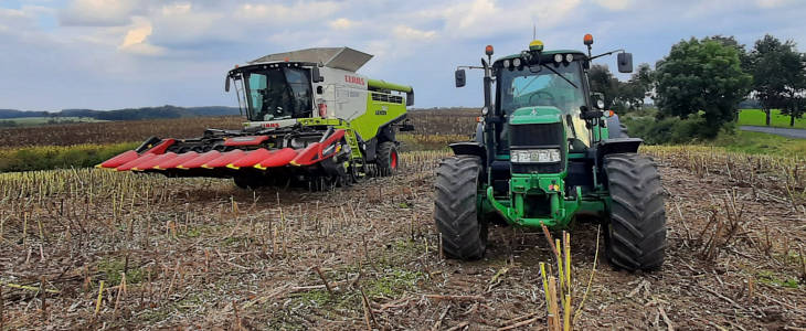 Claas Lexion 760 John Deere slonecznik 2020 film Claas Lexion 650   kukurydziane żniwa 2020   VIDEO
