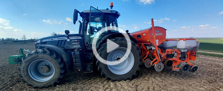 Massey Ferguson 7719S NEXT gaspardo siew kukurydzy 2022 film Siew kukurydzy 2022: John Deere 7530 + Vaderstad Tempo T6   VIDEO