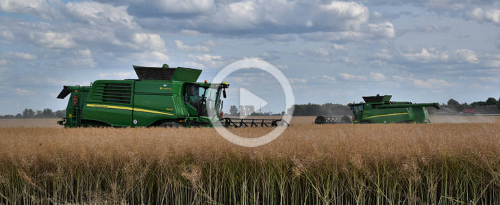 John Deere T670i Spichlerz Jaskoly 2023 film John Deere 2x T670i, W650i, WTS 9560i   żniwa 2023 w Spichlerz Jaskóły