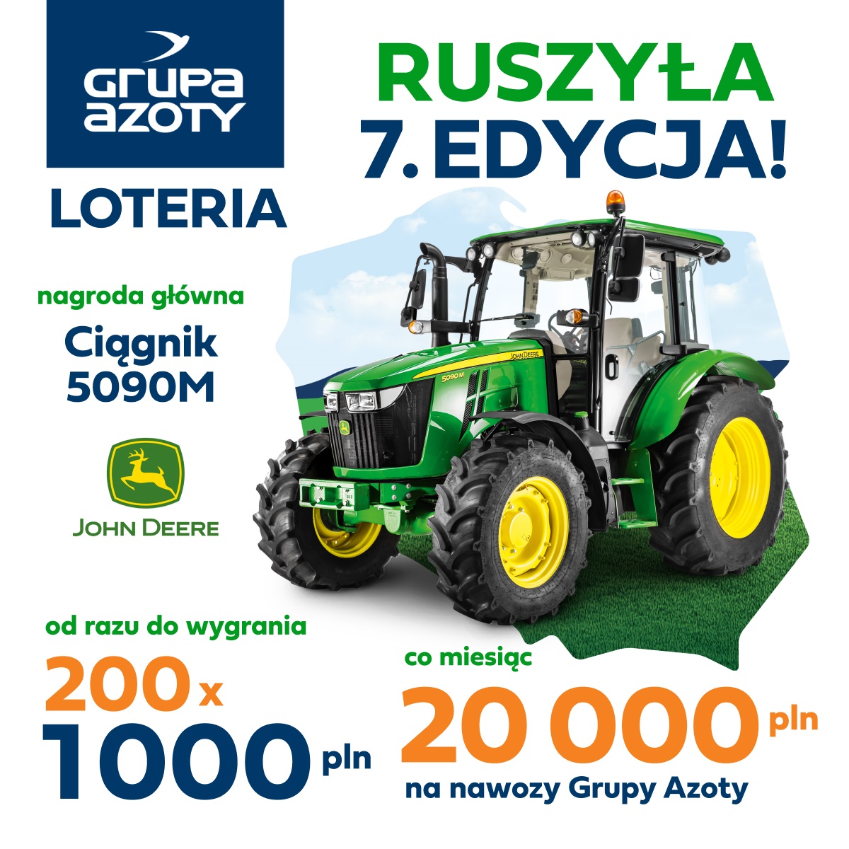 grafika loteria Wygraj ciągnik John Deere 5090M w VII edycji loterii Grupy Azoty